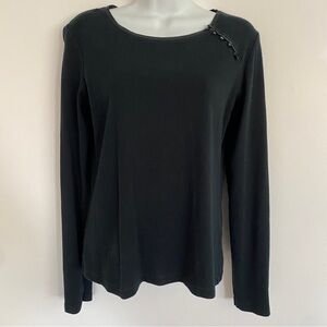Y2K Banana Republic Black Long Sleeve Tee With Silk Trim And Button Detail